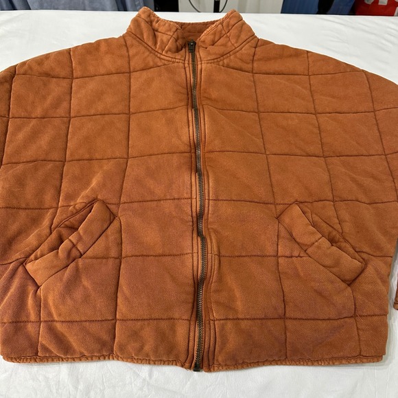 Free People Dolman Quilted Jacket Womens Small Burnt Orange Zip Up Mock Neck - Picture 3 of 11